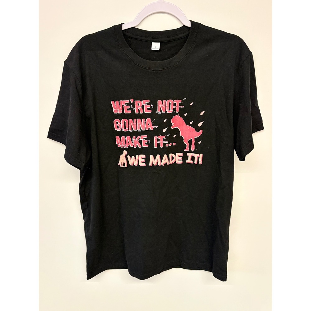 Streetwear Humorous Graphic Tee Dinosaur We Made It Cotton Men L Black